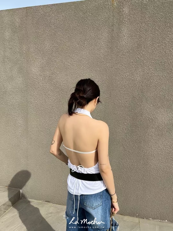 繞頸綁帶美背上衣